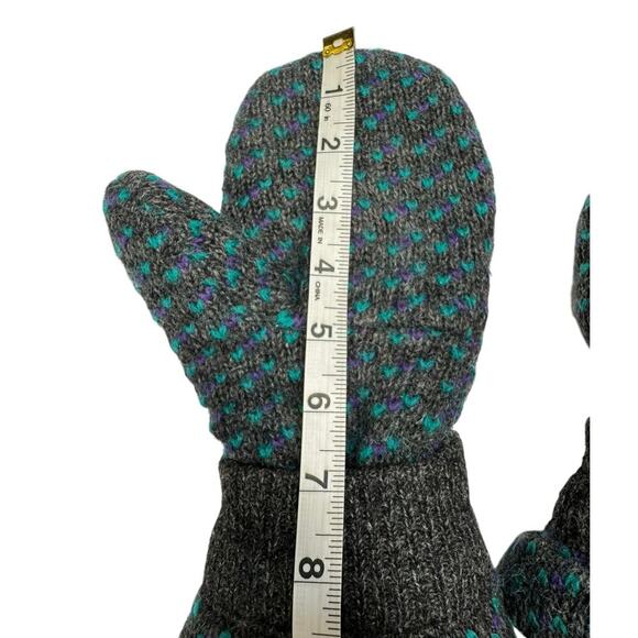 Fleece lined wool mittens, gray/ aquamarine blue combination winter mittens M/L - Picture 8 of 10